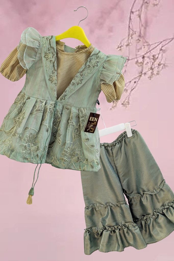 Embroidered Chiffon with Sequence Lace (Aqua Green)