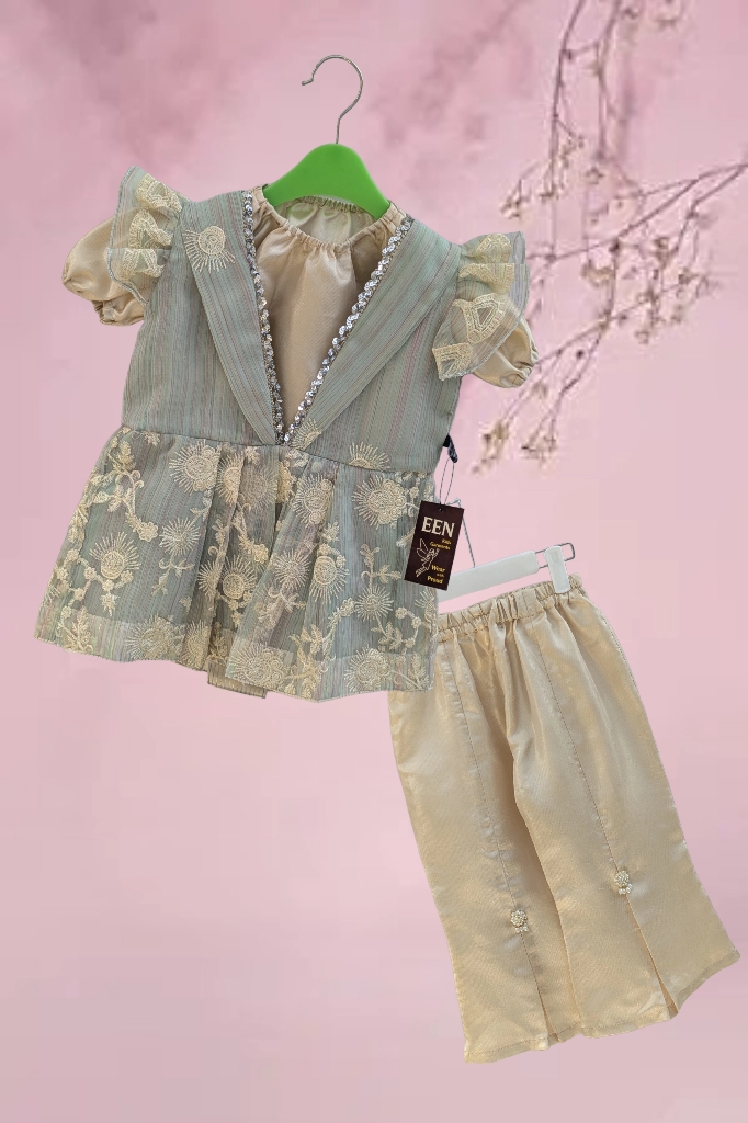 Embroidered Chiffon with Sequence Lace (Sage Green)